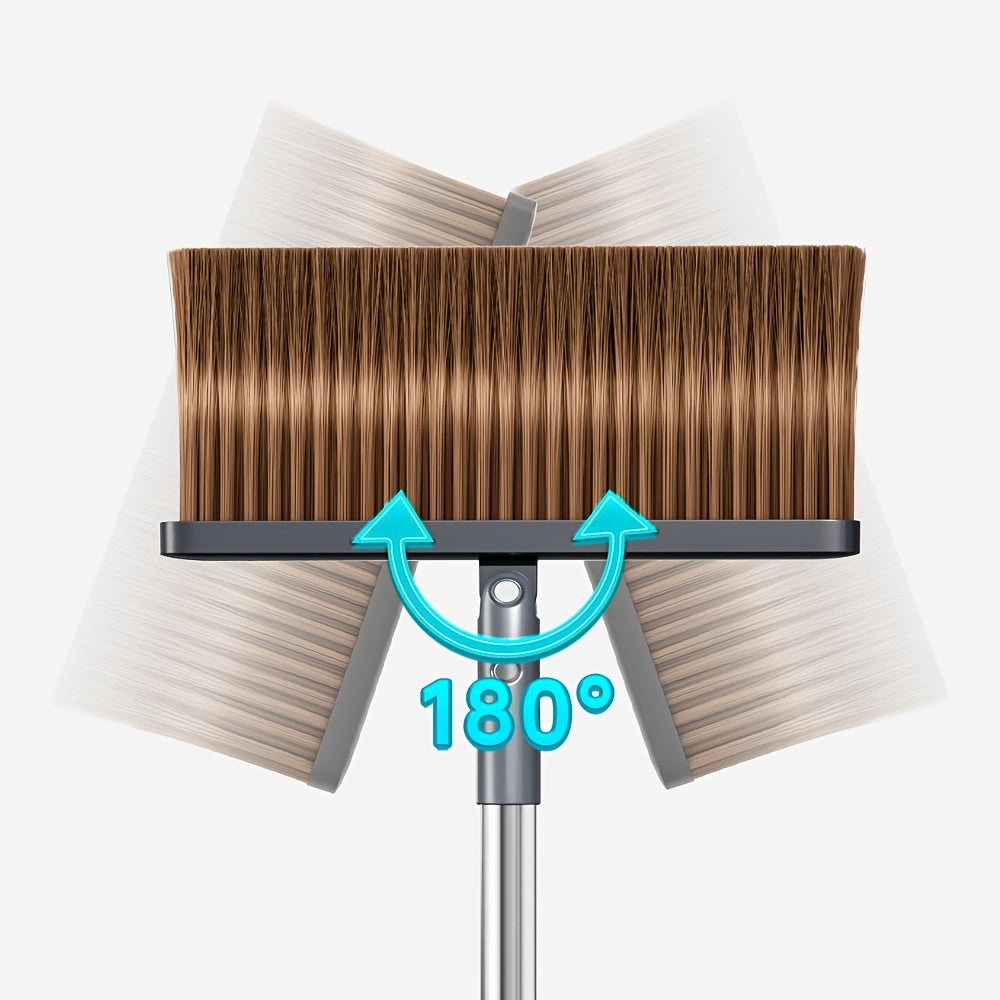 Extended Handle Broom and Dustpan Set with Extra Broom Head – Comb Teeth, Unflagged Bristles & 4-Section Stainless Steel Handle for Hard Floors, Home, Office & Outdoor