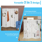 5 FT Freestanding Pegboard Room Divider | Wood Folding Privacy Screen & Display Board Organizer with Support Feet – White, Black, Natural, Grey | Craft Shows, Retail & Home