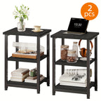 3-Tier Nightstand Side Table – Heavy Duty Steel Frame End Table for Bedroom Living Room Office Bathroom, Classic Black, 13.4"x11.8"x22.8"