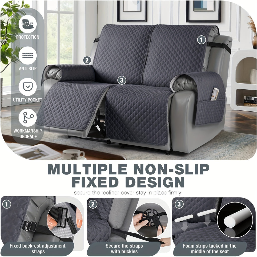 Waterproof 2-Seater Recliner Cover & Slipcover, Durable Furniture Protector for Living Room & Office, Water-Resistant Loveseat Recliner Chair Cover in Khaki, Light Gray & Burgundy