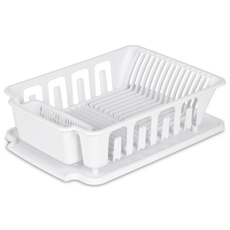 Large 2-Piece Dish Rack & Drainboard Set - 18.8" x 13.8" Sink Dish Drying Rack with Flatware Holder & 8 Cup Holders, Inclined Drainboard, Family Size, White