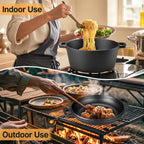 Pre-Seasoned Cast Iron Dutch Oven Set 2-in-1 with Lid, Scraper & Stand – Deep Pot for Camping, BBQ, Bread Baking & Stovetop Cooking
