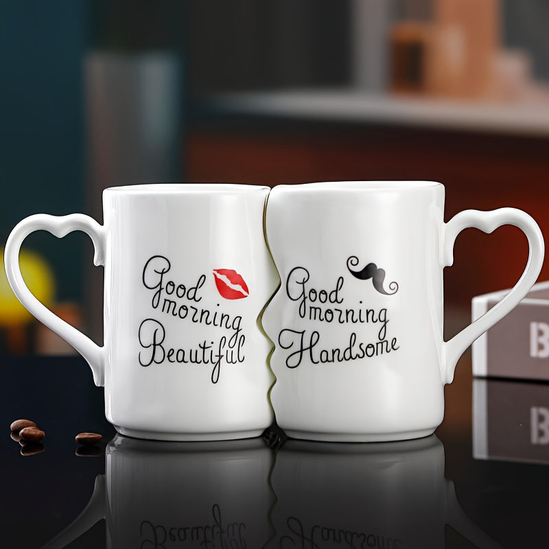 Ceramic Couple Mug Set of 2 – Kissing Design Insulated Love Mugs 360ml 12oz for Coffee Tea, Anniversary Wedding Valentine's Day Gift