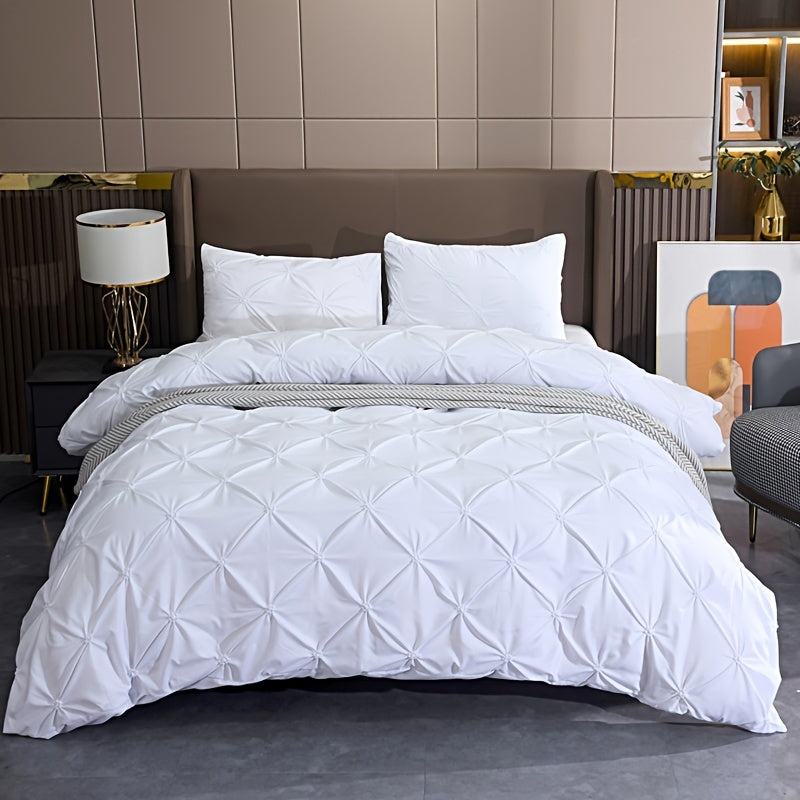 Wedding Duvet Cover Set with Embroidery Pleated Detail – 2 & 3 Piece White Luxury Bedding Set, Twin Full Queen King Sizes, Elegant Bridal Bedroom Décor, No Comforter No Pillow Cores Included