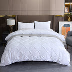 Wedding Duvet Cover Set with Embroidery Pleated Detail – 2 & 3 Piece White Luxury Bedding Set, Twin Full Queen King Sizes, Elegant Bridal Bedroom Décor, No Comforter No Pillow Cores Included