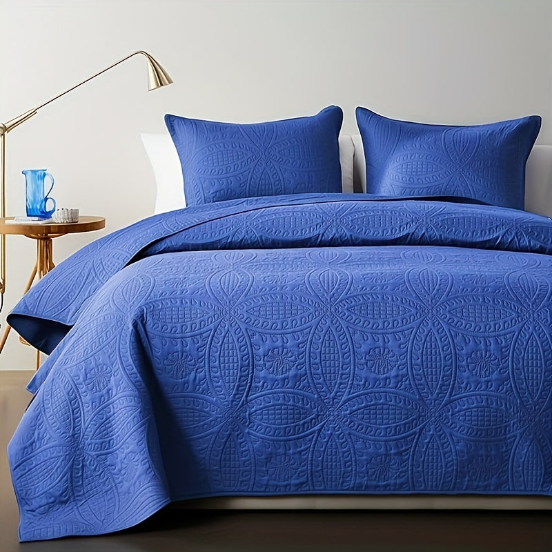 Lightweight Microfiber Quilt Set 2/3 Pcs – Coin Pattern Coverlet, Soft Breathable Bedspread for Twin Full Queen King, Back to School Dorm & Seasonal Bedroom Decor