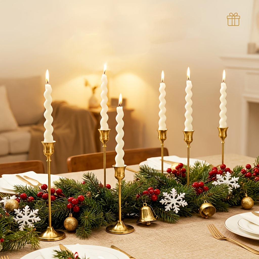 Copper Taper Candle Holders Set 30/36/48 Pcs Retro Minimalist Candlestick for Dining Table Wedding Birthday Christmas Fireplace Home Decor