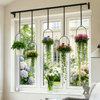 Vertical Planter Set with Adjustable Metal Rod, Iron Rings & Hanging Flower Pots for Window Sill & Balcony, Mini Vertical Garden Kit for Indoor Outdoor Plants, Space-Saving Patio Planter