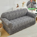 Printed Elastic Skirt Sofa Cover Slipcover with Bottom Skirt | Stretch Fitted Couch Protector for Living Room, Single 2-Seater 3-Seater 4-Seater