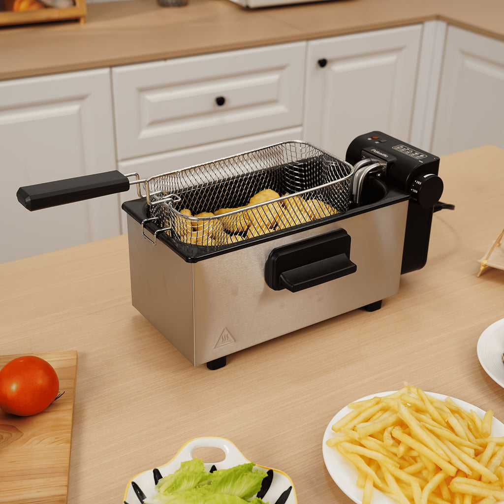 Electric Deep Fryer with Stainless Steel Basket 1.5L-6L Adjustable Temperature Foldable Handle Easy-Clean Dishwasher Safe