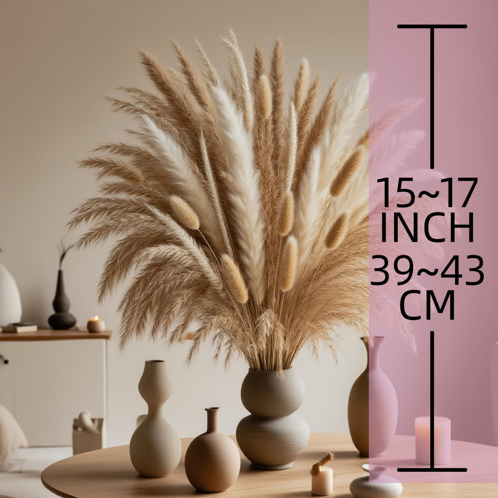 Pampas Grass Bunny Tails Dried Flower Bouquet 125/250pcs, Bohemian Natural Dried Floral Decor for Home, Wedding, Boho Centerpiece, Vase Filler & Farmhouse Arrangement