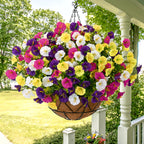 UV-Resistant Artificial Hanging Flowers with Container – Fake Petunia Hanging Plants in 6 Colors, Realistic Faux Blooms for Outdoor Garden, Patio, Porch, Balcony Railing, Wedding & Mother’s Day Decor