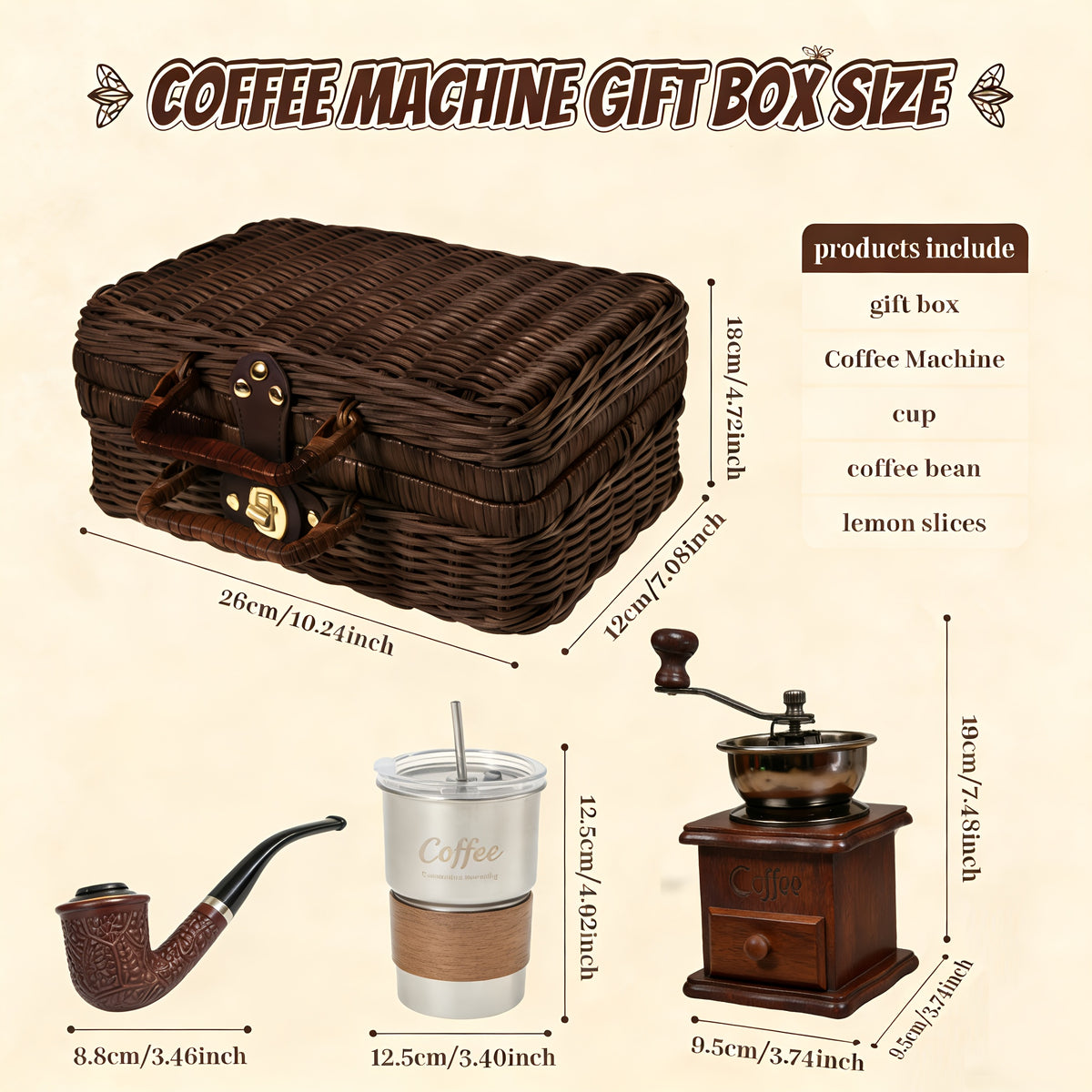 Portable Hand Grinder Coffee Set for Travel Office Outdoor | Manual Coffee Grinder Gift Set with Stainless Steel Burr