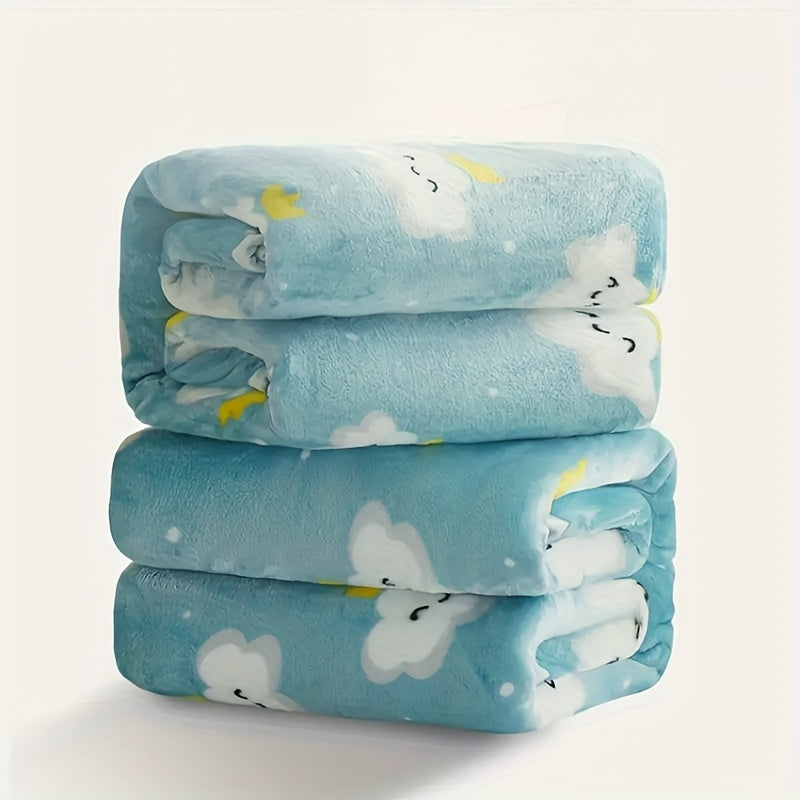 Floral Nap Blanket – Soft Lightweight All-Season Plush Polyester Throw | Blue Cloud & Yellow Flower Design, No Shedding | 3 Sizes