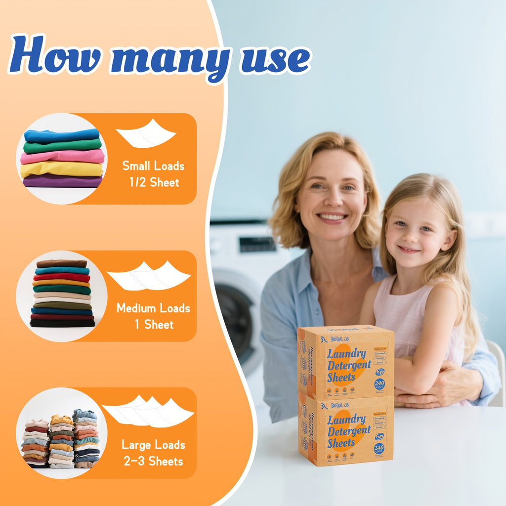 Laundry Detergent Sheets 480 Loads – Eco Washing Strips No Plastic Jug, HE Compatible, Santal Scent & Fragrance-Free, Concentrated Liquidless Laundry Soap for Home, Travel & Dorm