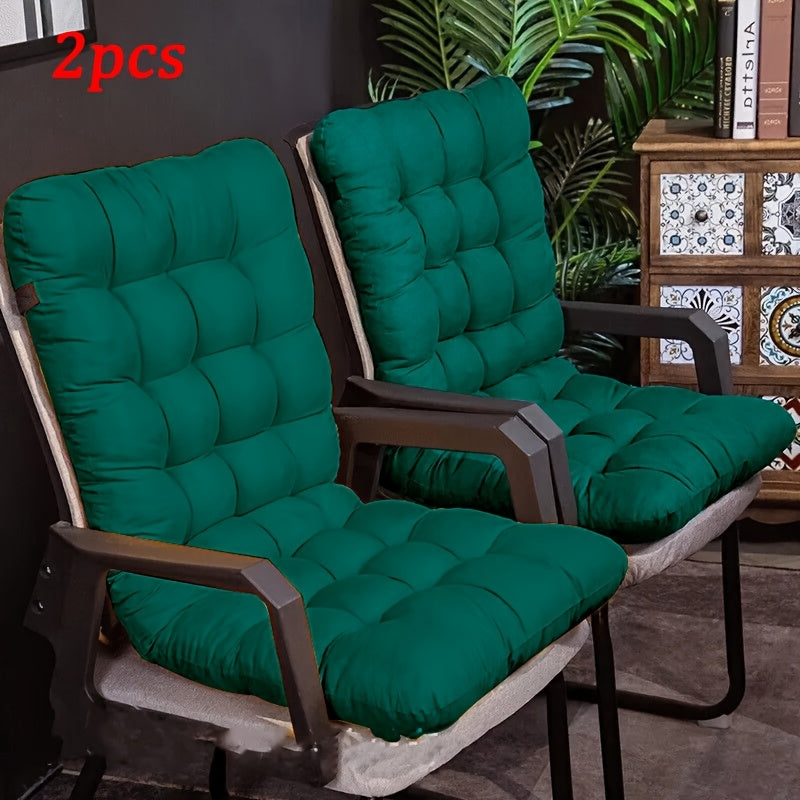 Chair Cushion Set 2pcs Thick Polyester with Straps – Full Back Support Seat Pad for Leisure Chairs, Garden Furniture & Indoor Outdoor Seating, Machine Washable, Multiple Colors