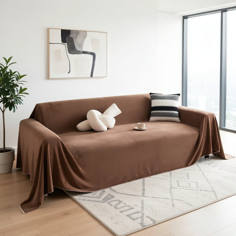 Sofa Cover Short Plush Couch Protector for 2 3 4 Seater - Machine Washable Pet Friendly Furniture Protector Slipcover All Season Thick Cushion Cover in Light Grey Deep Gray Coffee Burgundy Off White