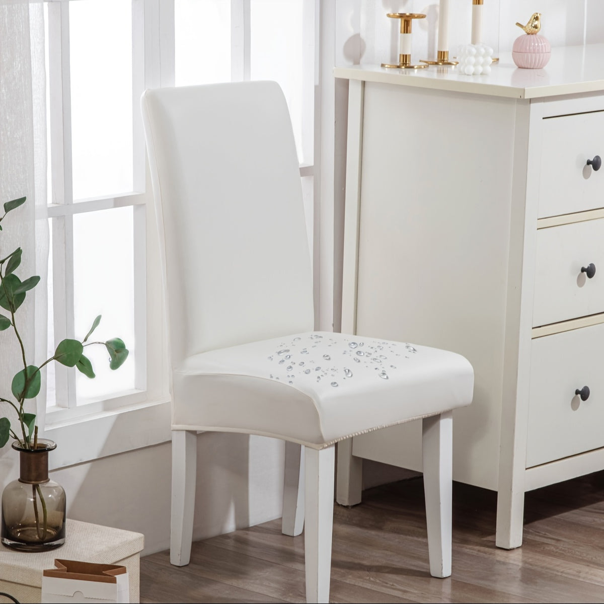 Dining Chair Covers Waterproof PU Leather Stretch Slipcover Set of 4 or 6 | Oil-Proof Universal Chair Protector for Dining Room Kitchen Hotel, 9 Colors
