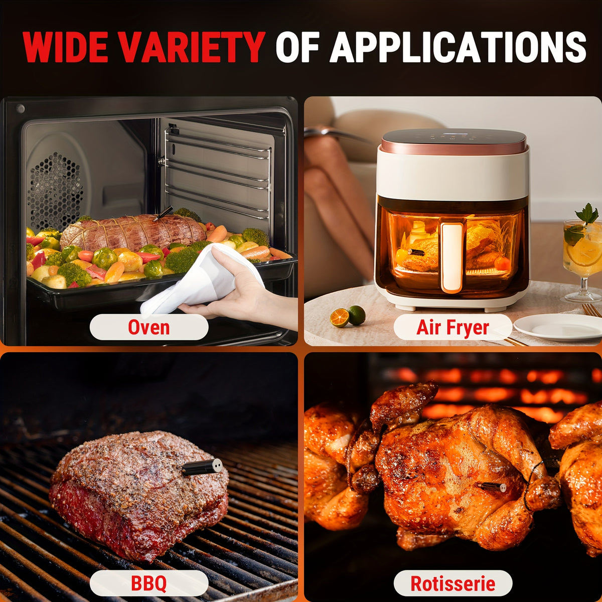 Wireless Meat Thermometer 500ft Bluetooth, Digital Food Thermometer with Dual Sensors & App Alerts for Oven, Grill, BBQ, Smoker & Air Fryer, 36Hr Battery, Dishwasher-Safe Probe, Perfect BBQ Gift