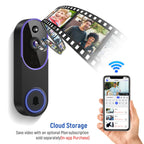 2K Smart Video Doorbell Camera – 166° Wide Angle, AI Human Detection, Two-Way Voice, Night Vision, Cloud Storage & 2.4G WiFi Wireless Doorbell for Home Security