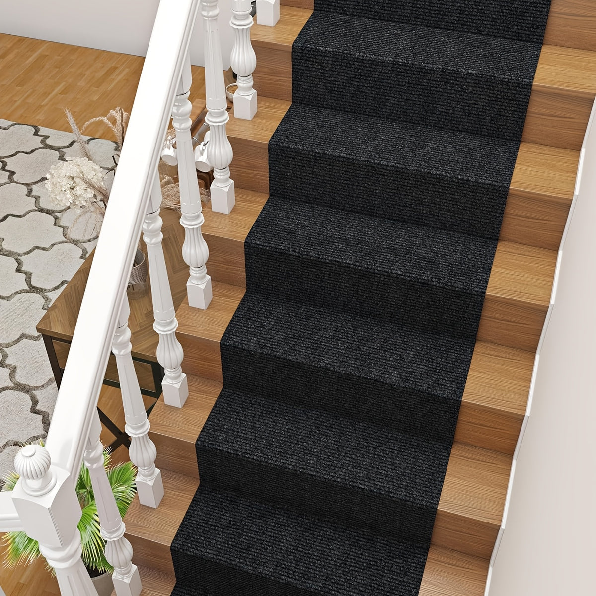 Non-Slip Striped Runner Mat – Self-Adhesive Trimmable Polyester Carpet for Hallway, Kitchen, Stairs, Garage & Patio | 5 Colors, 4 Sizes