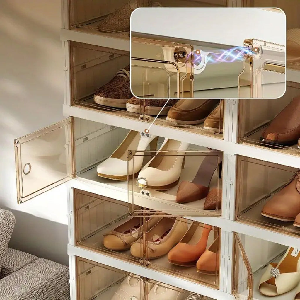 Shoe Rack with Clear Shoe Boxes 3 6 9 Tier Foldable Stackable Plastic Organizer for Closet Entryway Bedroom – Holds 6 12 or 18 Pairs