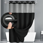 Hookless Shower Curtain Waffle Pattern with Snap-On Liner - Luxury Hotel Style Bathroom Decor, No Hooks Needed, Cloud White Dark Night Deep Gray, Holiday Housewarming Gift