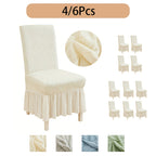 Jacquard Leaf Stretch Dining Chair Covers with Skirt 4 or 6 Pack, Universal Removable Parsons Chair Slipcovers for Dining Room Kitchen Wedding Party Banquet