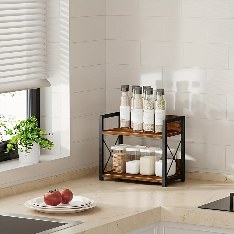 Countertop Spice Rack Organizer with Coffee Pod Holder – Metal Kitchen Seasoning Storage Rack for Counter, Powder-Coated Bathroom Cosmetics Organizer