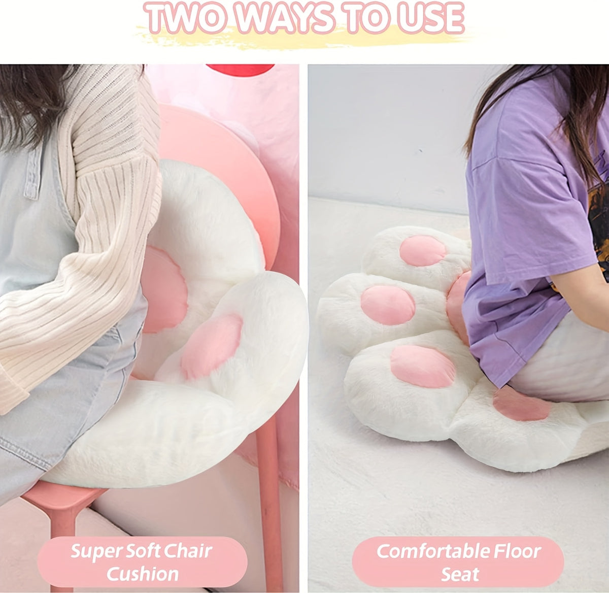 Cat Paw Cushion Jumbo Plush 23.6"x27.6", Oversized Cute Cat Paw Print Pillow with Quilted Cover & Filling for Office Chair, Gaming Chair, Bed & Floor Decor