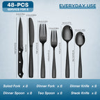 48-Piece Stainless Steel Flatware Set with Steak Knives Service for 8 Mirror Polished Silverware Dishwasher Safe