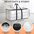 8-Pack Heavy Duty Transparent Moving Bags with Lids – XL Zipper Storage Boxes with Reinforced Handles for Clothing, Bedding, Dorm & College Moving, 27x14x15 inch