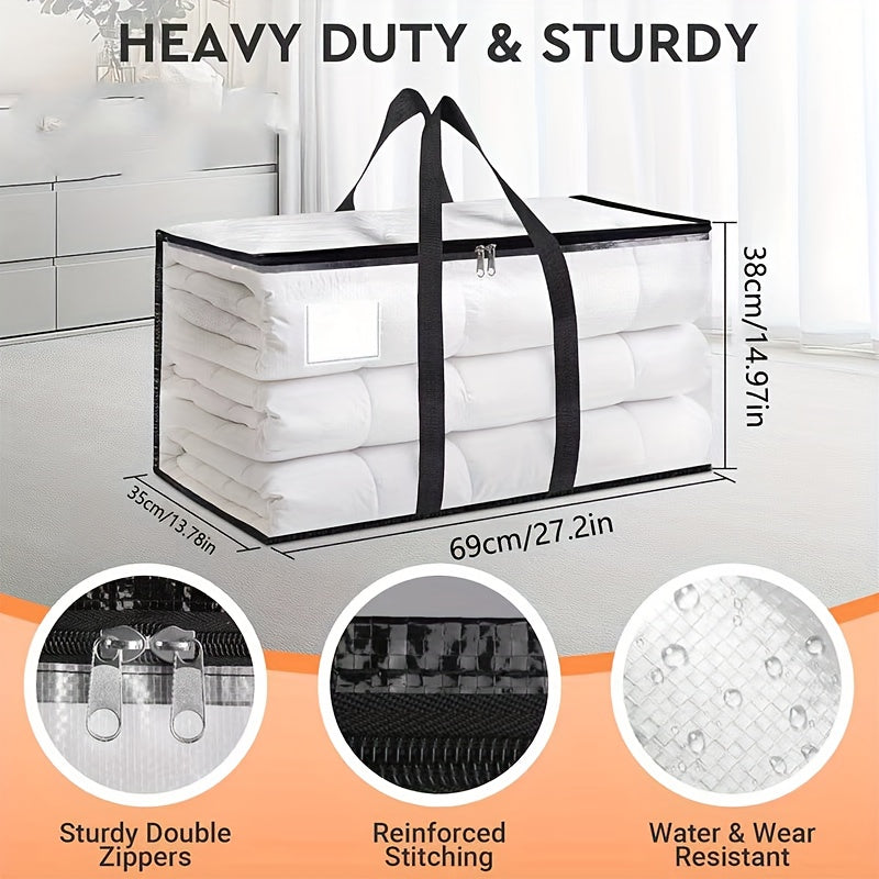8-Pack Heavy Duty Transparent Moving Bags with Lids – XL Zipper Storage Boxes with Reinforced Handles for Clothing, Bedding, Dorm & College Moving, 27x14x15 inch