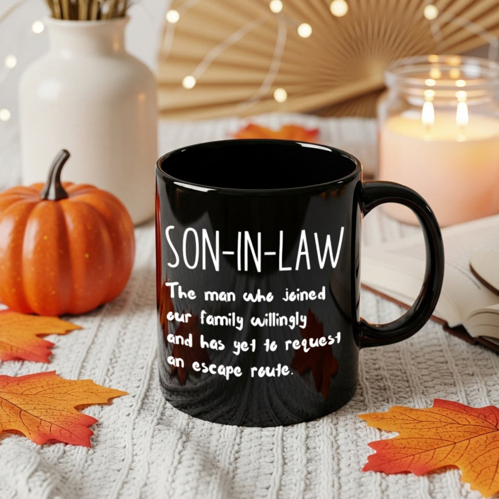 Son in Law Coffee Mug Gift 11oz - Heartwarming Quote Mug for Son in Law from Parents, Birthday Christmas Family Gift, Black Ceramic Tea Cup Daily Use Drinkware