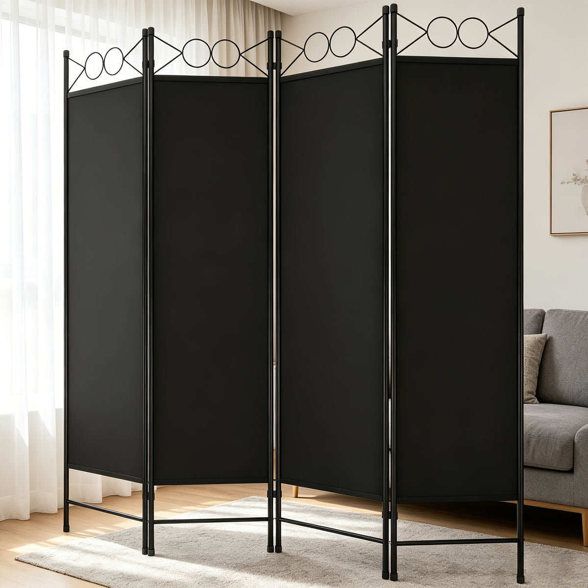4 Panel Folding Room Divider Privacy Screen | Portable Wall Divider Partition for Home, Office & Bedroom Separation – Black, Grey, Beige, Tan