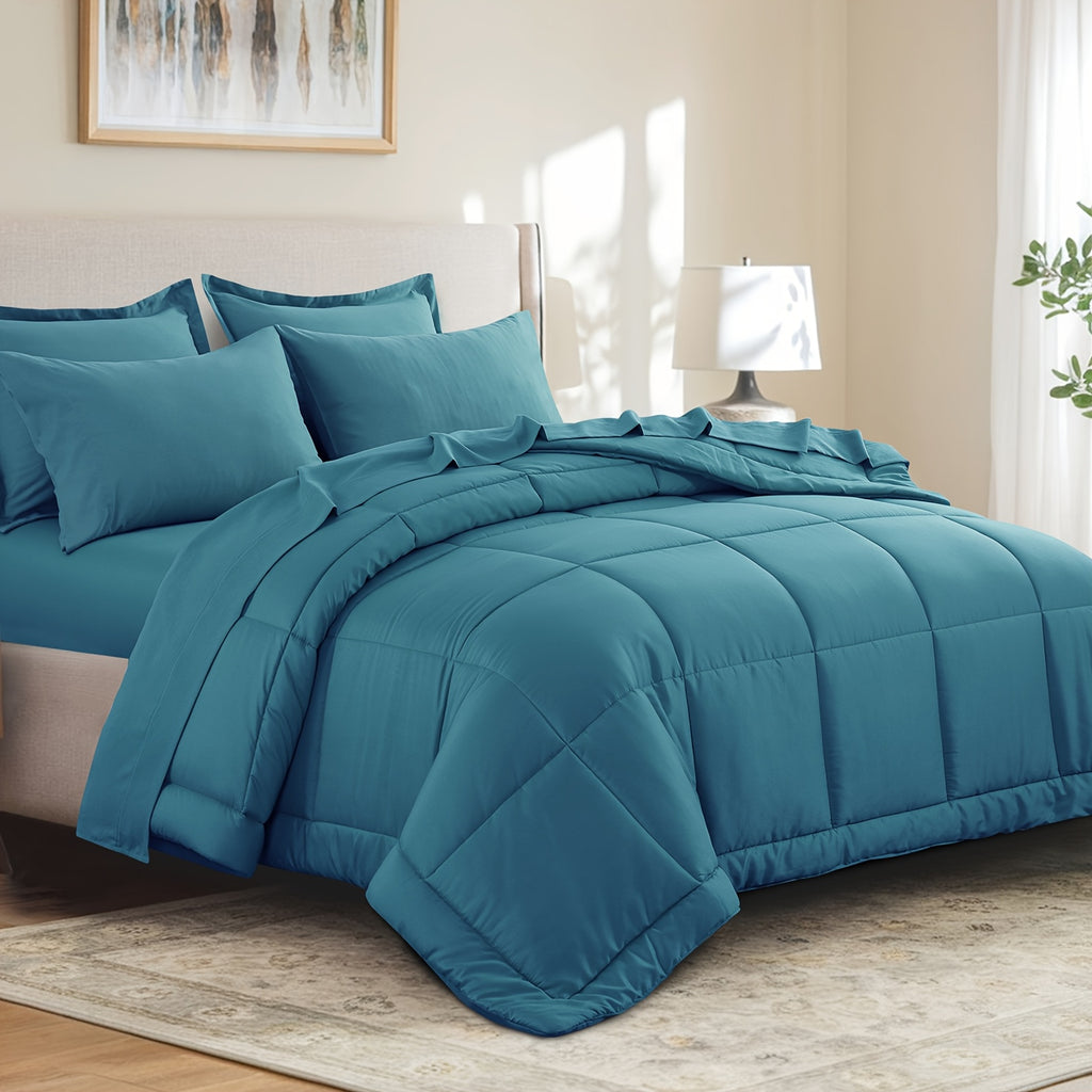 Bed in a Bag Queen 7 Piece Fluffy Comforter Set – Ultra-Soft Microfiber Bedding with Comforter, Fitted Sheet, Flat Sheet & 4 Pillowcases, Hypoallergenic Breathable All Season Bedding Gift for Her