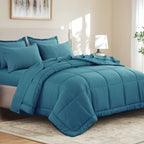 Bed in a Bag Queen 7 Piece Fluffy Comforter Set – Ultra-Soft Microfiber Bedding with Comforter, Fitted Sheet, Flat Sheet & 4 Pillowcases, Hypoallergenic Breathable All Season Bedding Gift for Her