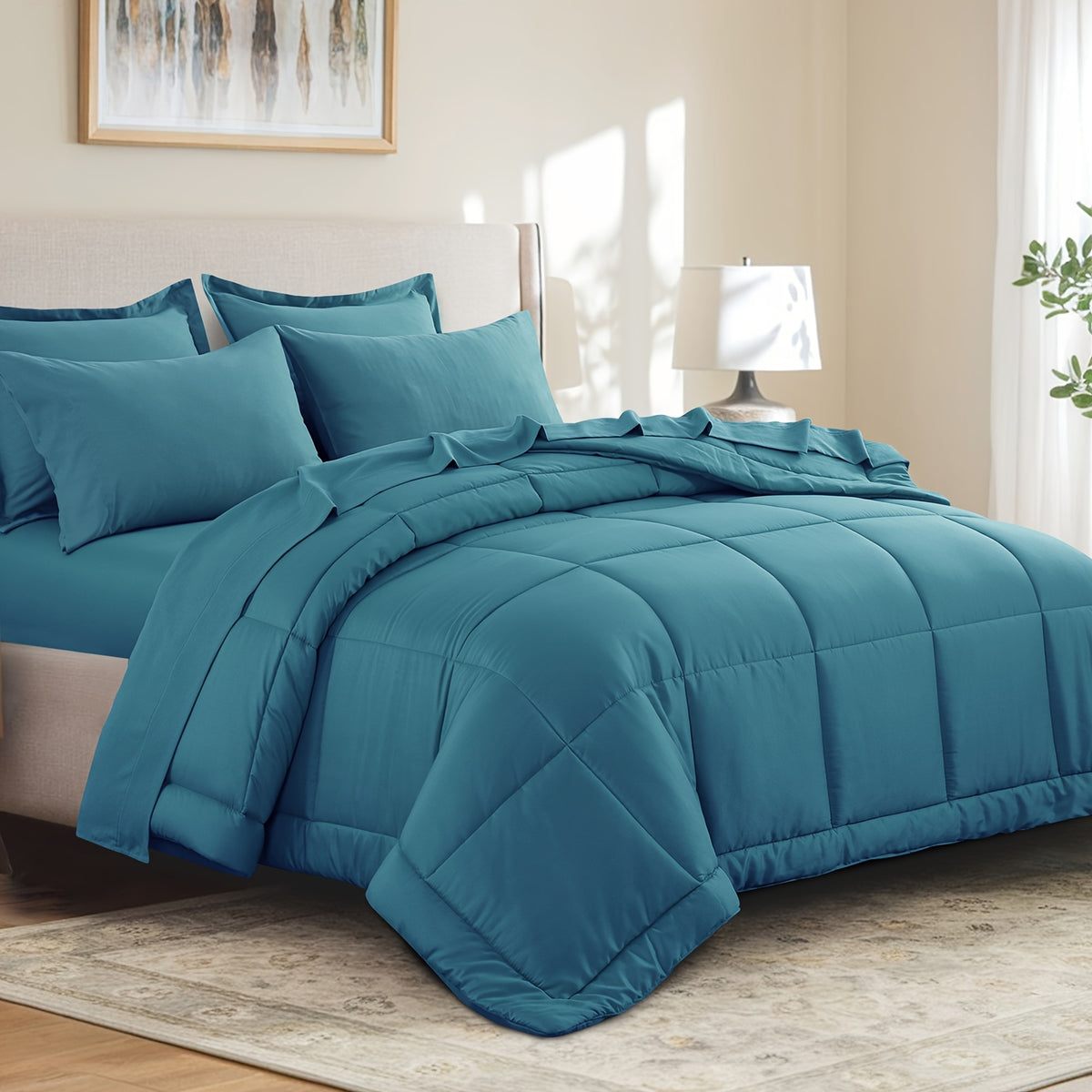 Bed in a Bag Queen 7 Piece Fluffy Comforter Set – Ultra-Soft Microfiber Bedding with Comforter, Fitted Sheet, Flat Sheet & 4 Pillowcases, Hypoallergenic Breathable All Season Bedding Gift for Her