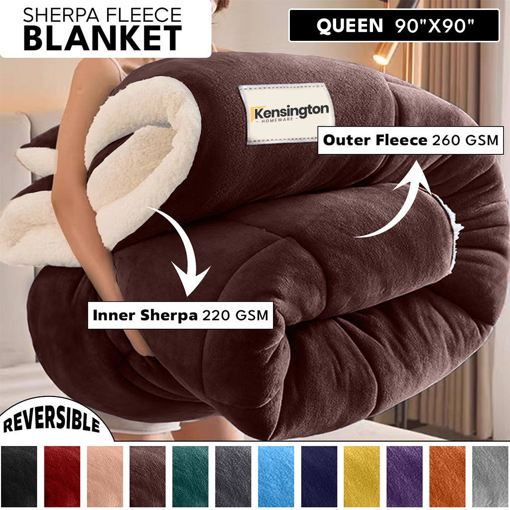 480GSM Heavy Sherpa Fleece Blanket Double-Sided Reversible Warm Throw for Couch Bed Office Travel All Season Comfort Sofa Decoration Holiday Gift