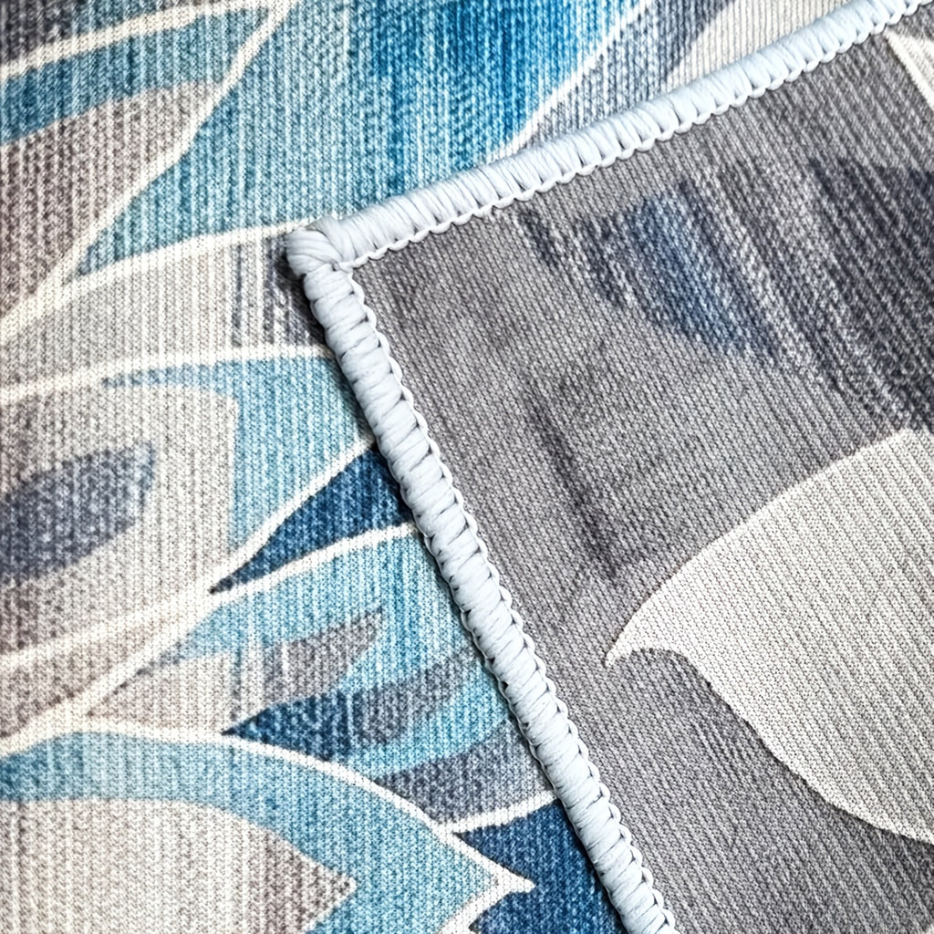 Runner Rug for Hallway Entryway Staircase - Floral European Lotus Pattern, Anti-Slip Machine Washable Long Corridor Mat, 3 Sizes, Teal Grey