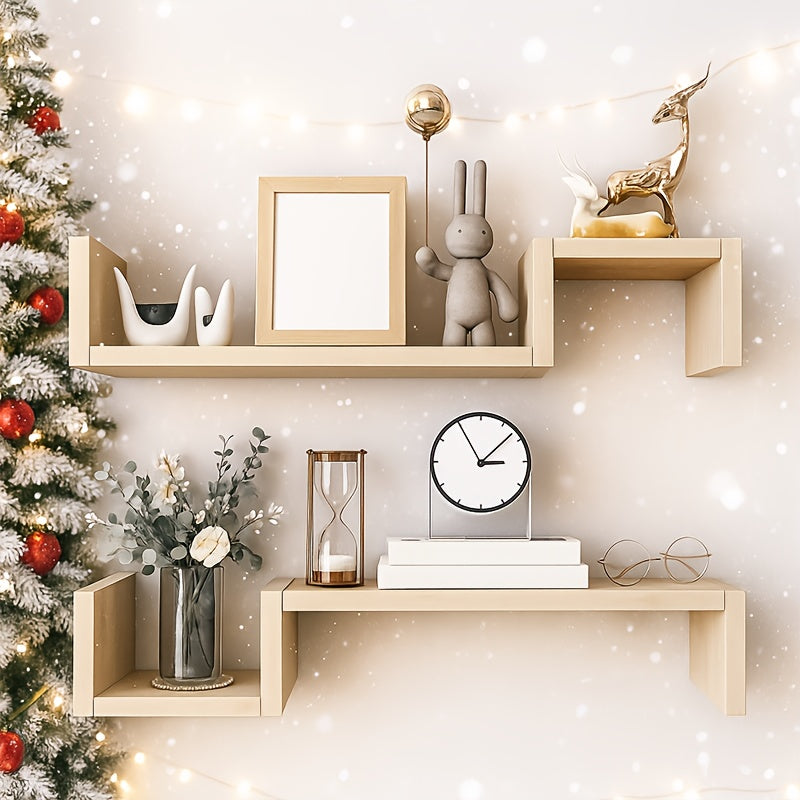 Floating Wall Shelves 22.8" – Set of 2 Creative Wall-Mounted Display Shelves with Reinforcement Plate, Heavy-Duty Bearing, Easy Install for Bedroom, Living Room, Bathroom & Kitchen