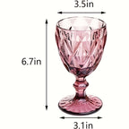Vintage Amber Stemmed Wine Glasses Set of 6 – 11.5oz Floral Etched Colored Glass Goblets for Wine, Water & Cocktails – Wedding, Party & Bar Glassware