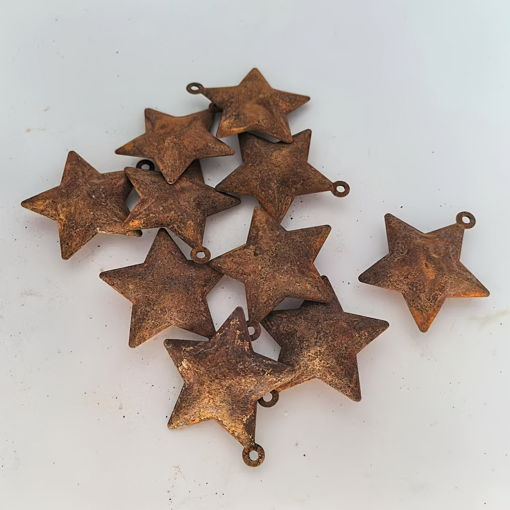 62-Piece Rustic Christmas Iron Bells Craft Kit – Vintage Heart, Star & Round Bells with Iron Stars & 2 Rolls of Rope for Christmas Tree, Wreath, Party & Home Decor DIY Crafts