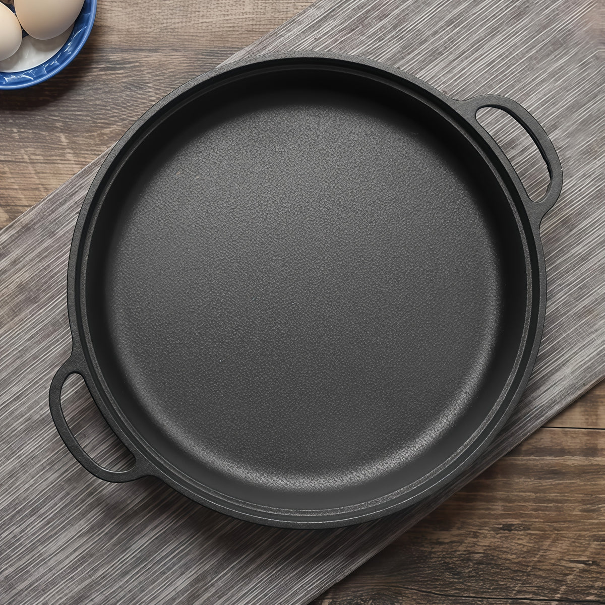 Deep Cast Iron Skillet 8.66 Inch with 2 Handles and Wooden Shovel Flat Bottom Frying Pan Oven Stovetop Grill Campfire Safe for Steak Bread Pizza Camping