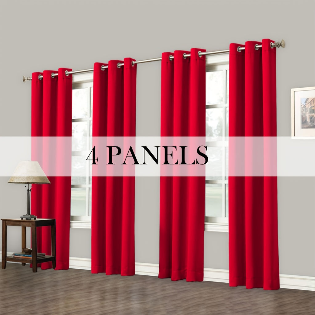 Room Darkening Blackout Curtains 4-Pack – Grommet Top Plain Weave Sun Blocking Drapes for Living Room & Bedroom, 9 Colors, 7 Size Options, Woven Polyester