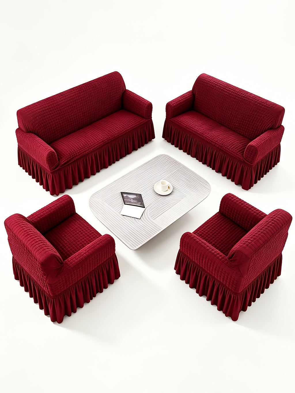Seersucker Sofa Cover All-In-One Stretch Slipcover – Elastic Band Polyester Spandex Machine Washable Couch Protector for Armchair Loveseat 1 2 3 4 Seater Solid Color