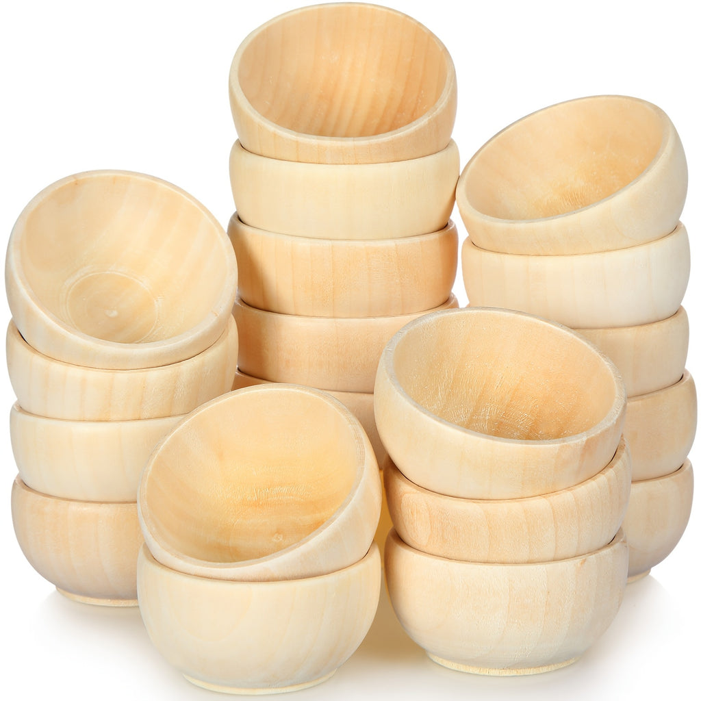 Unfinished Wood Mini Bowls Set of 40 – Small Wooden Pinch Bowls for Condiments, Dips, Salad, Nuts, Spices & Crafts, 1.2 x 2.2 Inch Round Sauce Bowls, Natural Unpainted Kitchen Serving Bowls