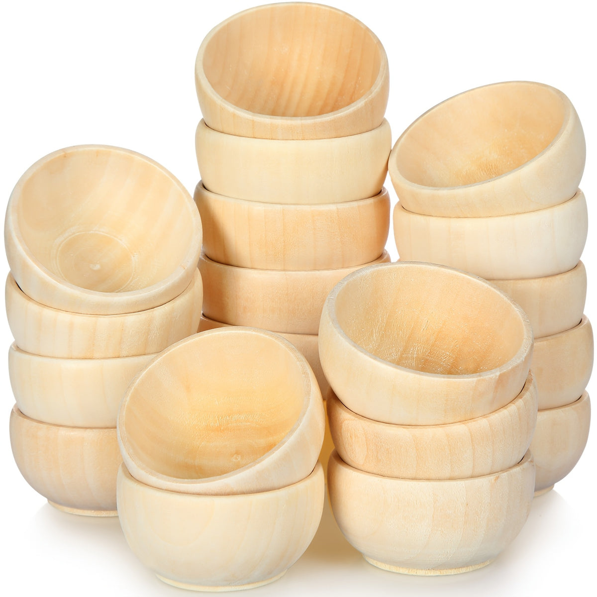 Unfinished Wood Mini Bowls Set of 40 – Small Wooden Pinch Bowls for Condiments, Dips, Salad, Nuts, Spices & Crafts, 1.2 x 2.2 Inch Round Sauce Bowls, Natural Unpainted Kitchen Serving Bowls