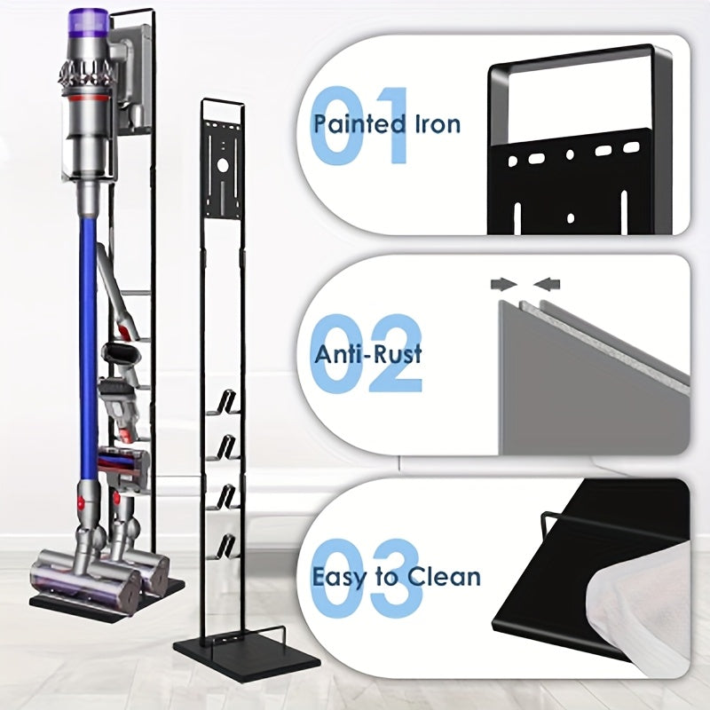 Vacuum Stand Holder Universal Storage Rack for Cordless Cleaners V6-V15 – Heavy Duty Metal Base, Trigger Lock Clamp, Wall Mountable, Accessories Organizer, Space-Saving Docking Station