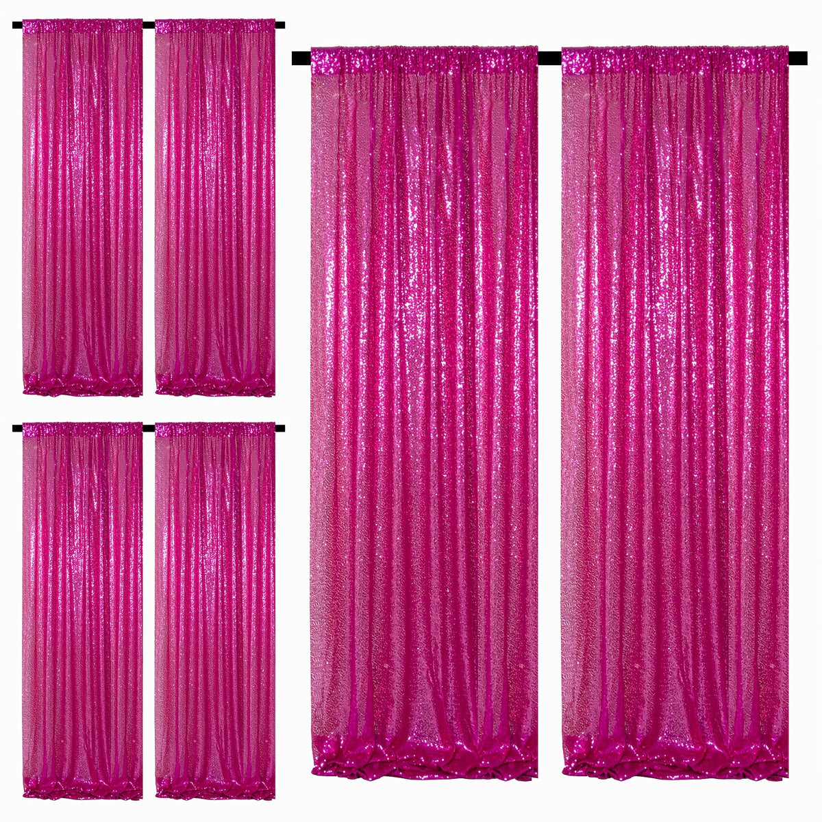Sequin Backdrop Curtains – Glitter Party & Wedding Background Panels, 2ft×8ft per Panel, 4/6/8 Panel Sets, 29 Colors for Birthday, Stage, Bridal & Event Decor
